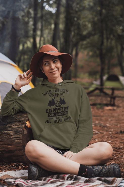 C & Win Sports What Happens Around The Campfire Hoodie Military Green / S - C & Win Sports